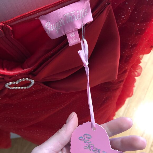 Dolls kill Love Permanent Plus One Mini Dress Red Glitter Medium Never Worn! - Picture 10 of 12